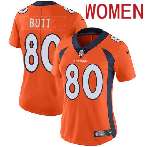 Women Denver Broncos #80 Jake Butt Orange Nike Vapor Limited NFL Jersey